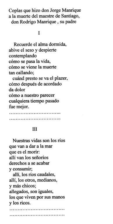 COPLAS DE JORGE MANRIQUE.- "A LA MUERTE DE SU PADRE"